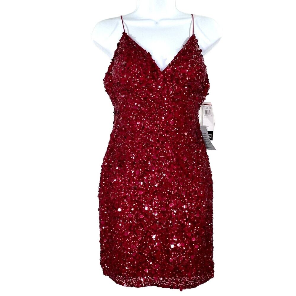 Adrianna Papell Burgundy Sequin Mini Dress